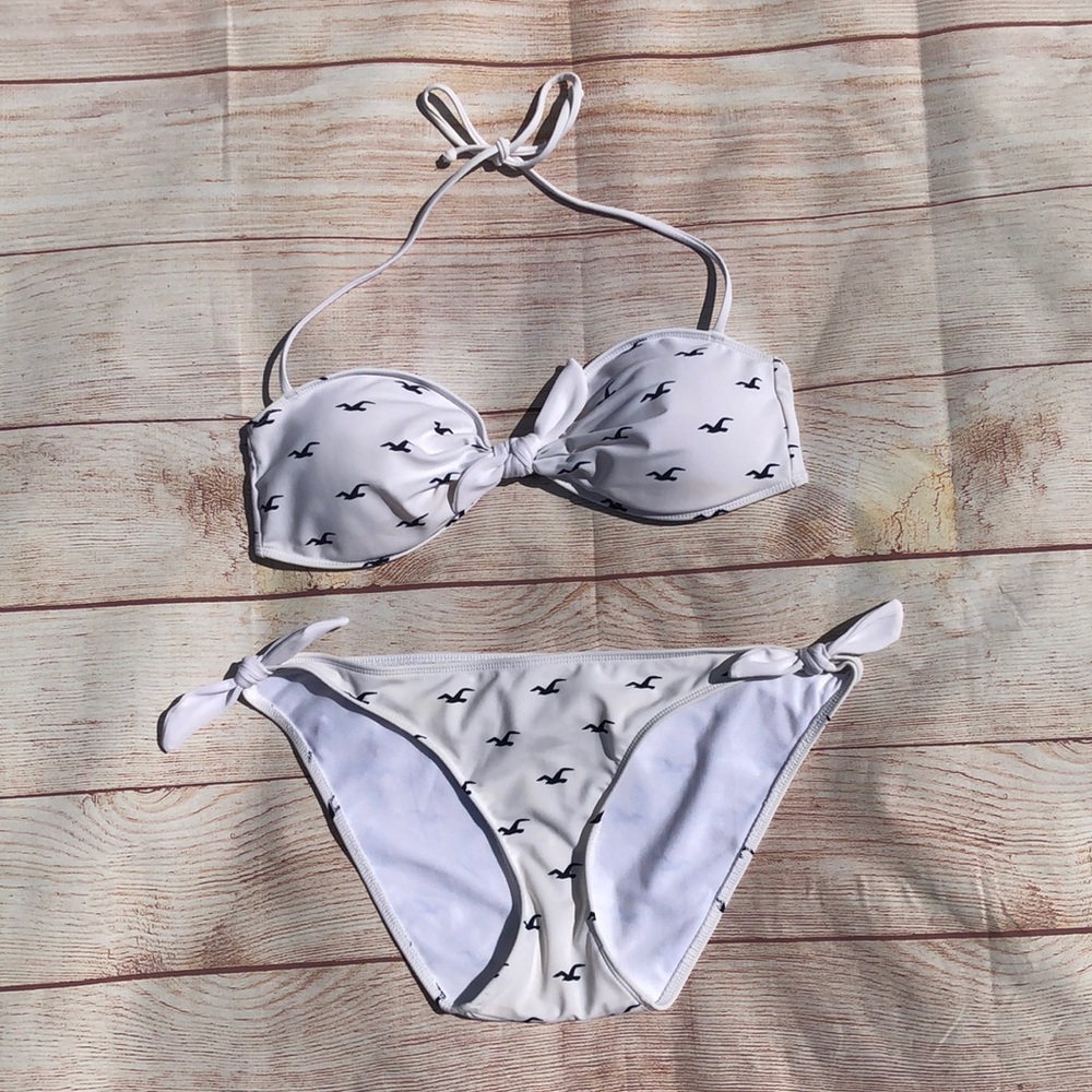 Hollister Logo Print Halter Bandeau Bikini Large